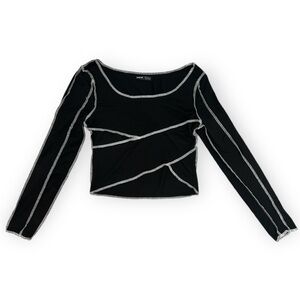 SHEIN Black Contrast Seam Long Sleeve Crop Top Size S